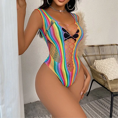 Mesh Rainbow Hollow Cutout Bodysuit