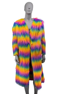 Faux Fur Rainbow Long Coat