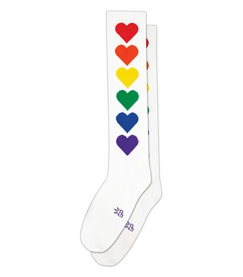 Calcetines hasta la rodilla con corazones arcoiris