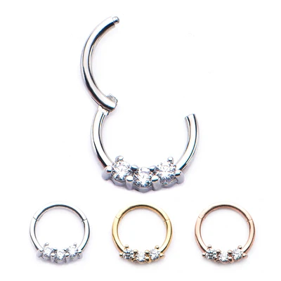 3 Gem Hinged Hoop 16g