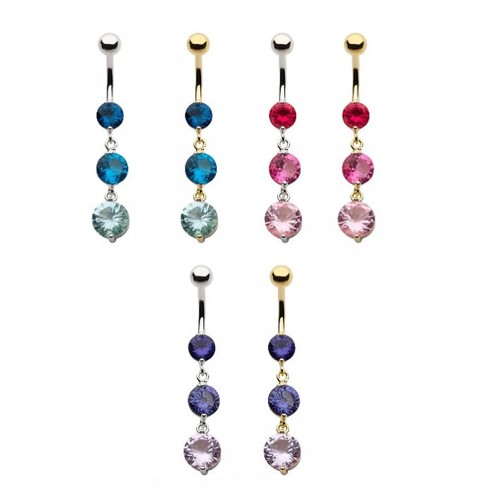 3 Round Gem Multi Coloure Dangle