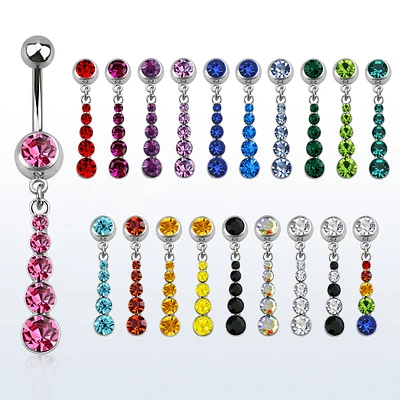 5 Bezel Gem Cascade Dangle Navel