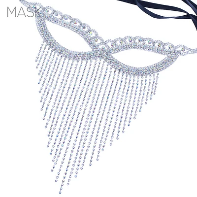 Cat Eye Fringe Rhinestone Mask