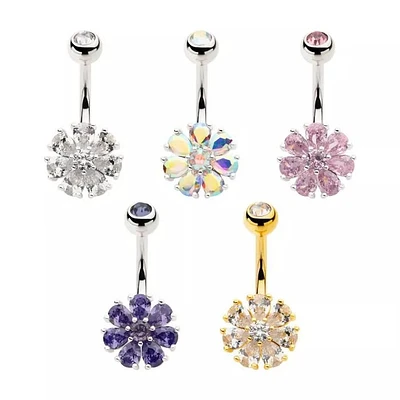 8 Prong Gem Flower Navel