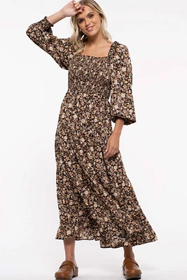 TIERED SQUARE NECKLINE MAXI DRESS