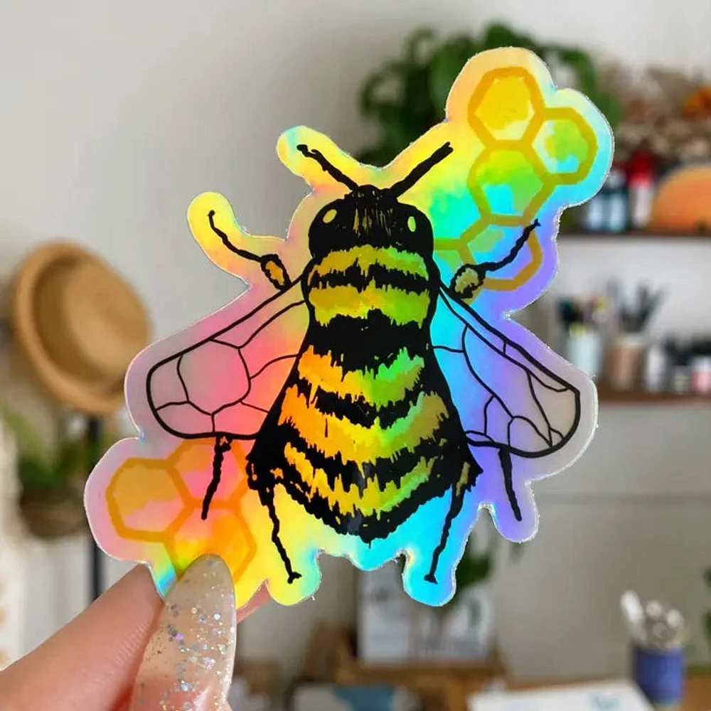 Pegatina holográfica de abeja