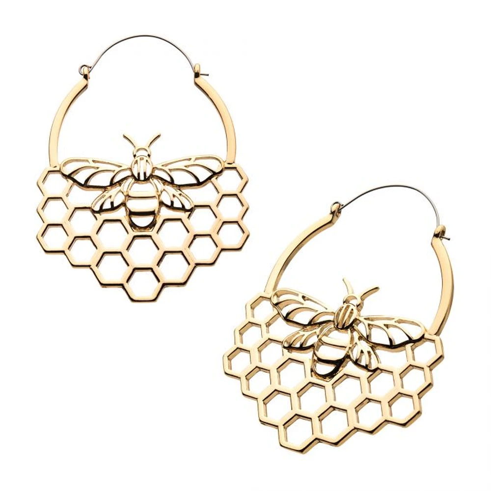 Gold PVD Cut Out Bee in Beecom Plug Hoops