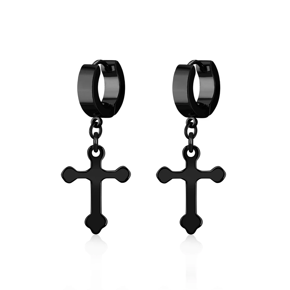 HUGGIE PVD NOIR AVEC PENDENTIF CROIX