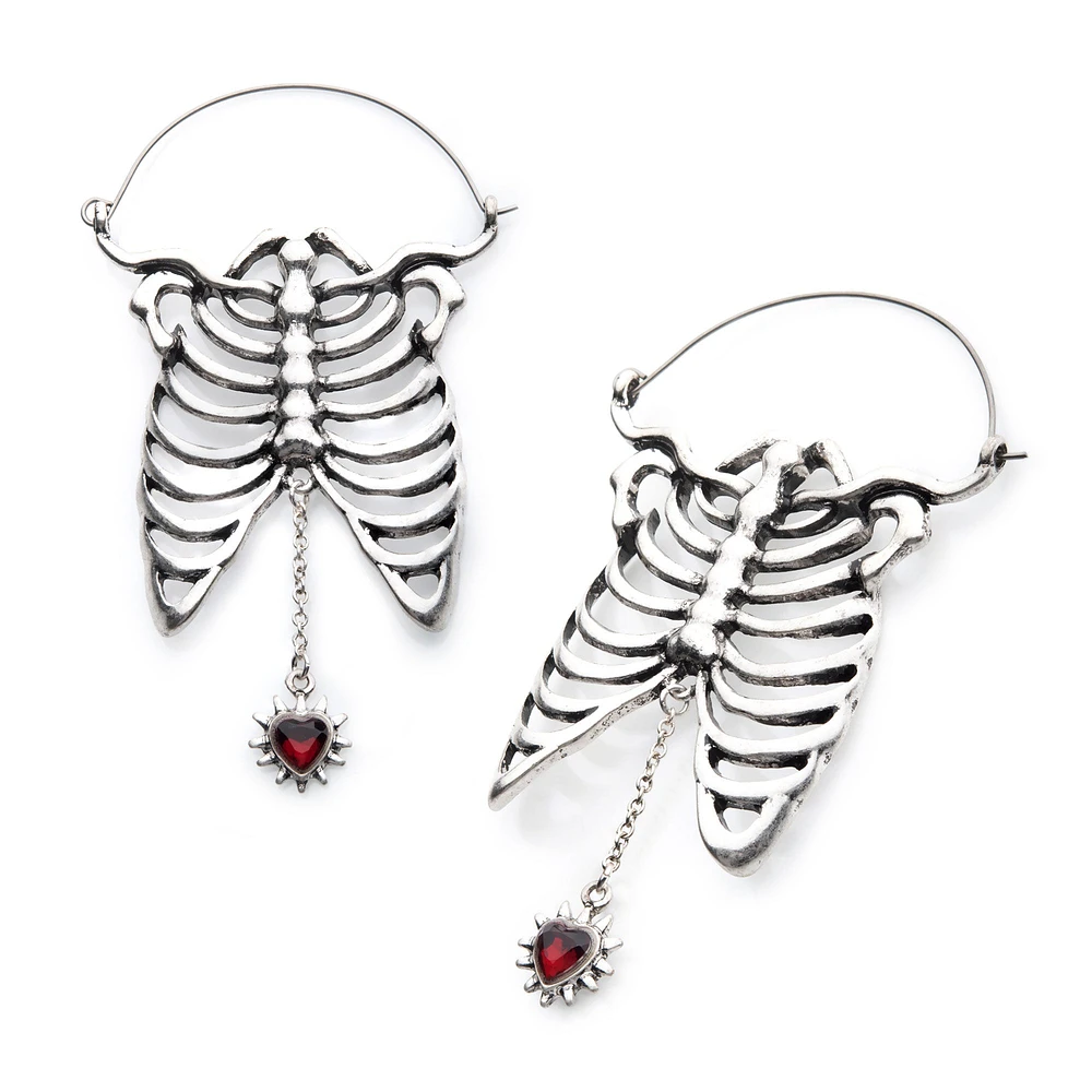 Steel with Antique Bone & Dangle Red CZ Heart Plug Hangers