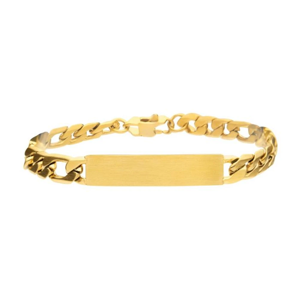 18Kt Gold IP Engravable Double ID Plate with Curb Chain Bracelet