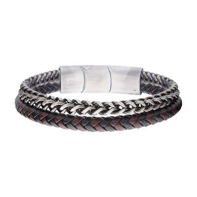 Leather And Stainless Steel Foxtail Chain Stacking Bracelet