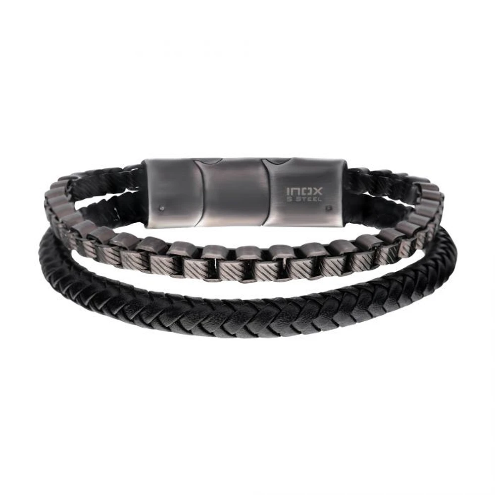 Leather And Stainless Steel Box Chain Stacking Bracelet