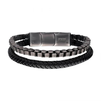 Leather And Stainless Steel Box Chain Stacking Bracelet