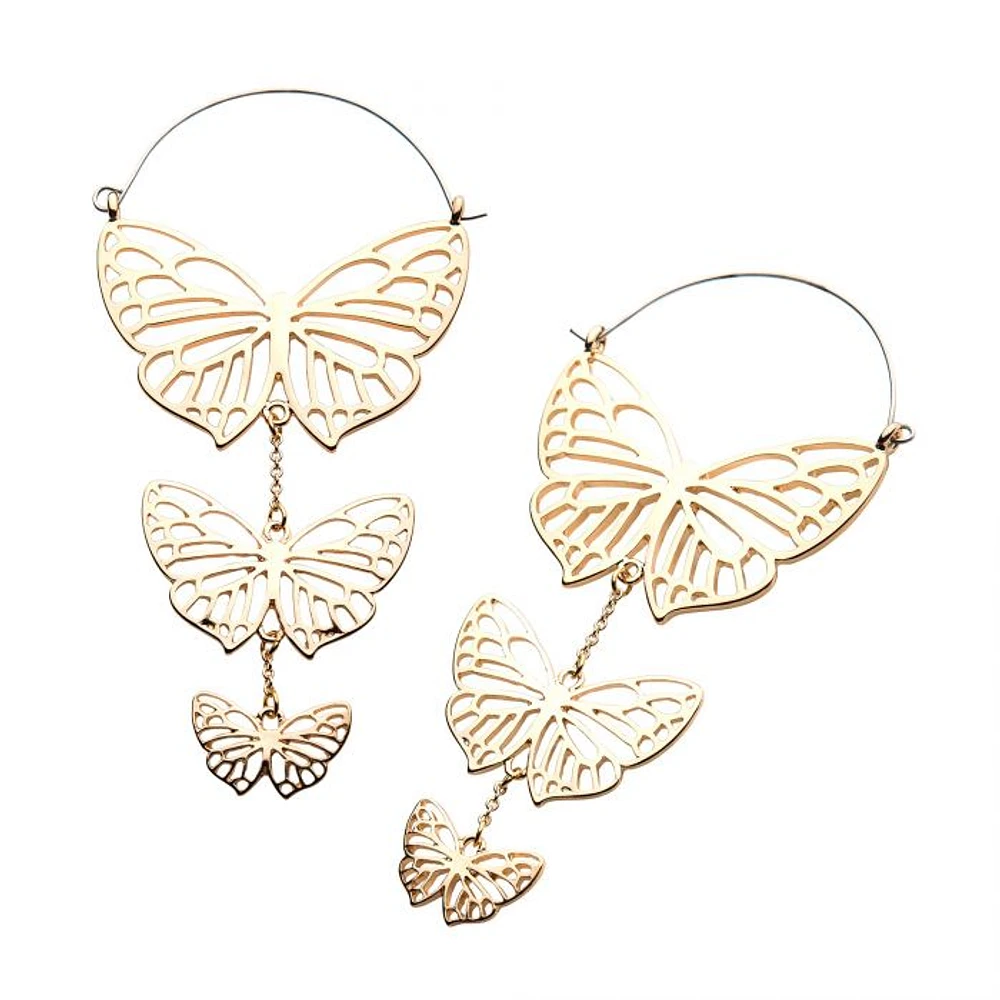 Gold PVD with Silver Plated Layered Butterflies Plug Hangers