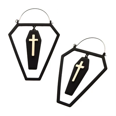 Black PVD Cut Out Coffin with Gold PVD Cross in a Coffin Plug Hangers