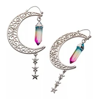 Filigree Crescent Moon with Oil Slick Crystal & Triple Star Dangle Plug Hangers