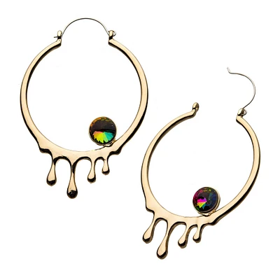 Dripping Gold Hoop with Vitrail Medium Gem