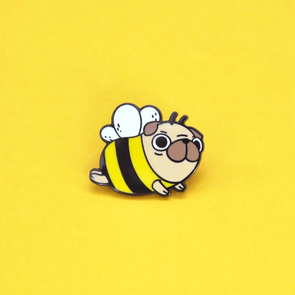 Pug Bee Enamel Pin Black