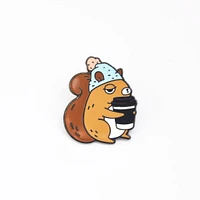 Blue Coffee Addict Squirrel Enamel Pin