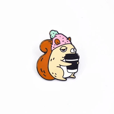 Pink Coffee Addict Squirrel Pin