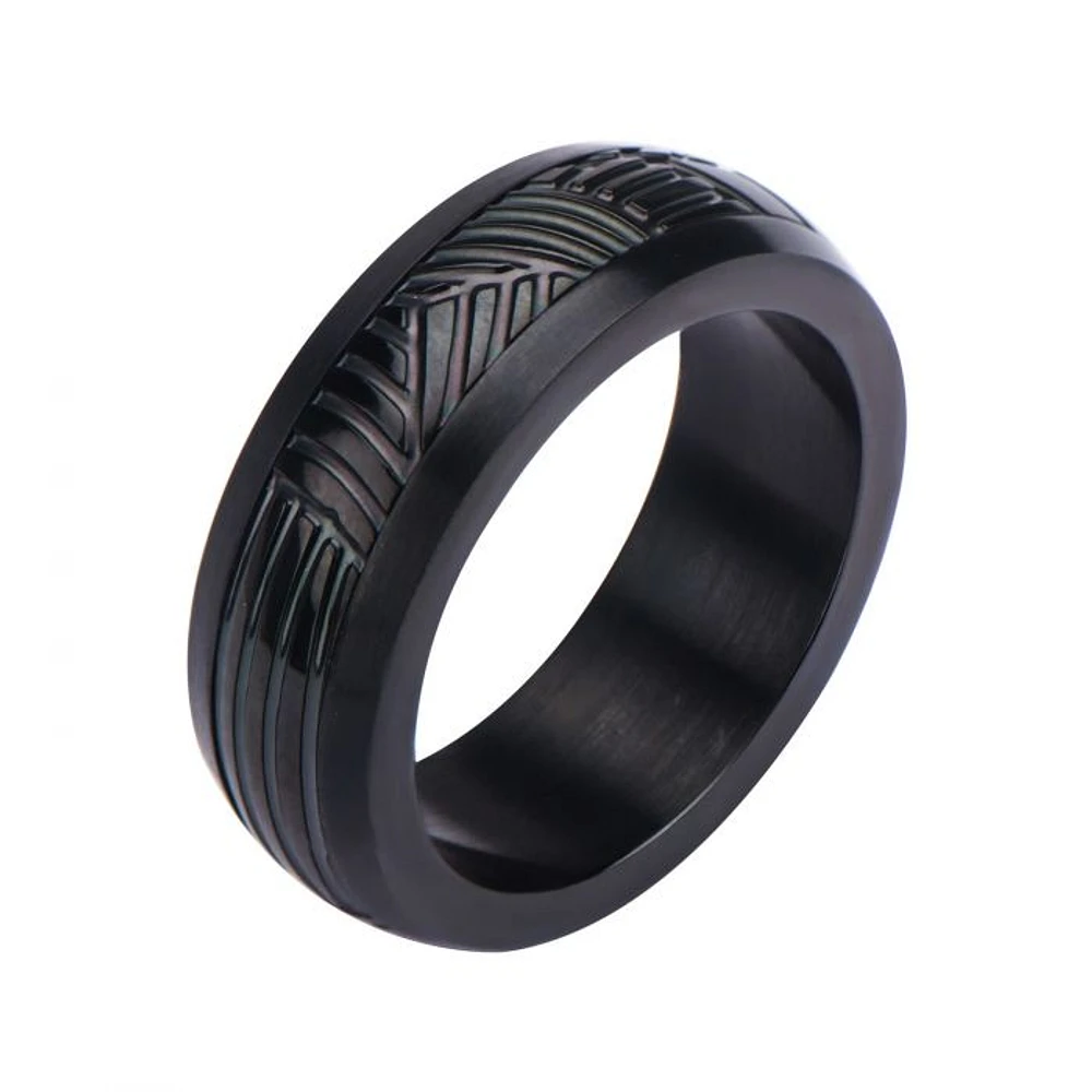 Stainless Steel Black IP Polished CNC Carving Ring