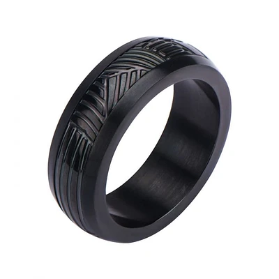 Stainless Steel Black IP Polished CNC Carving Ring Size