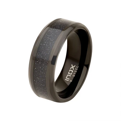 Black Ring Blue Sand Inlay Size