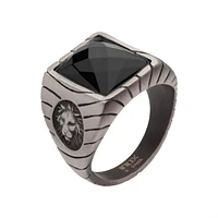 Anillo De Acero León/Ágata Negra Talla