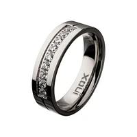 Stainless Steel Polished Steel Comfort-Fit Band with CZ's in Bead Channel Setting Ring Size 12