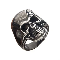 STEEL RING ANTIQUE CRACKED SKULL