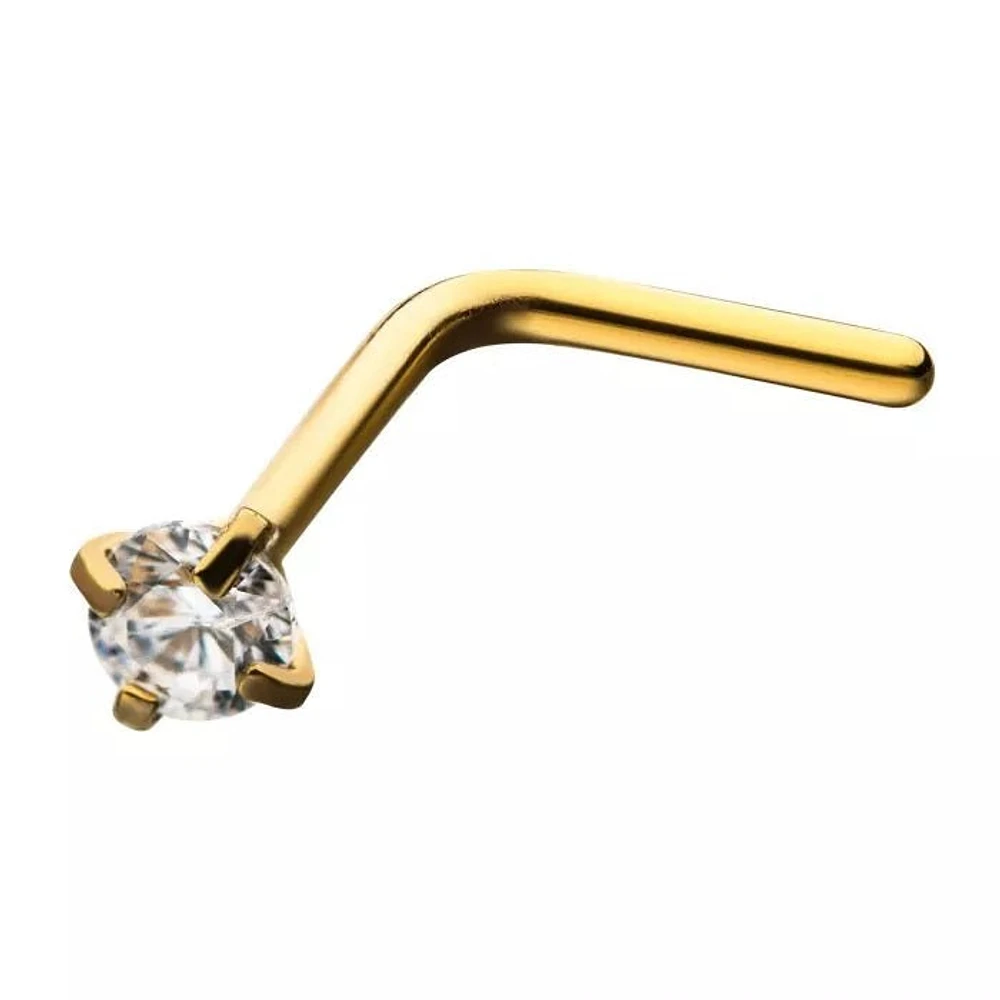 20g Gold PVD With 1.5mm Clear Prong Gem