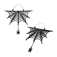 Black Plated Spiderweb with Dangle Spider Plug Hangers