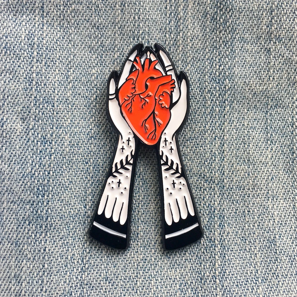 Hands Holding Heart Witchy Pin