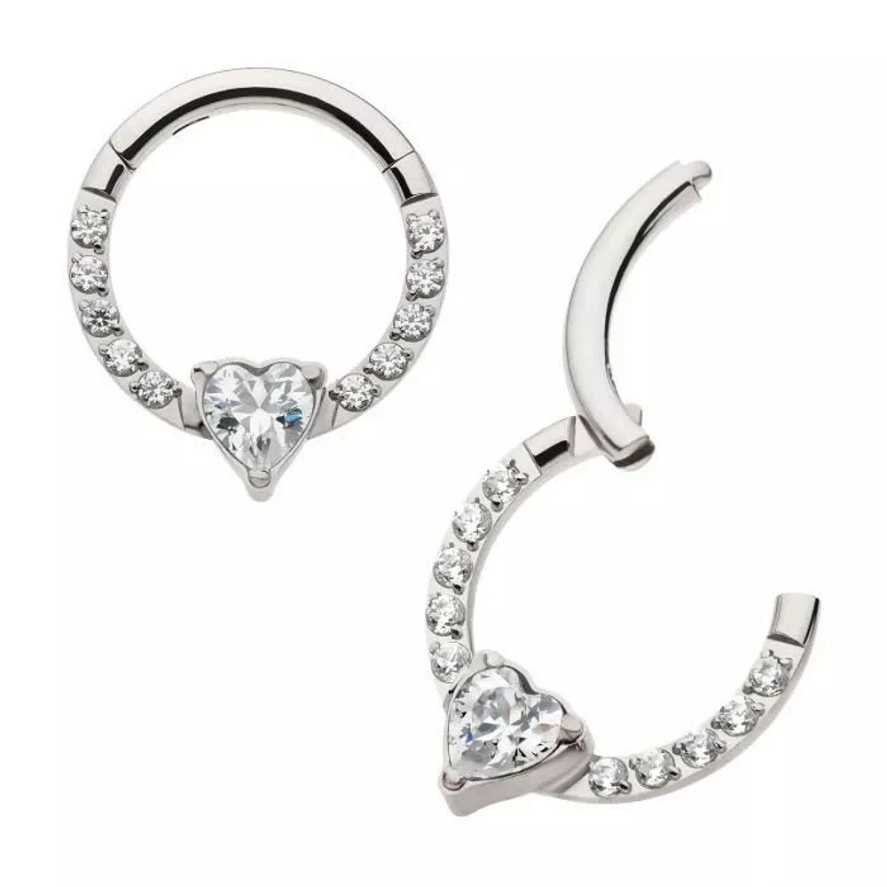 Heart And Prong Cz Hinged Hoop