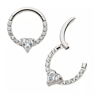 Heart And Prong Cz Hinged Hoop