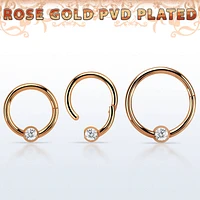 Hinged 16G Rose Gold W Single Gem Hoop