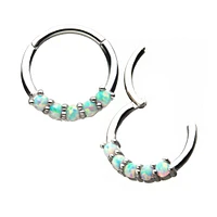 16g 5 Prong Opal Hinged Hoop