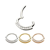 Oval Shape Hinged Hoop With Clear Gems 16g