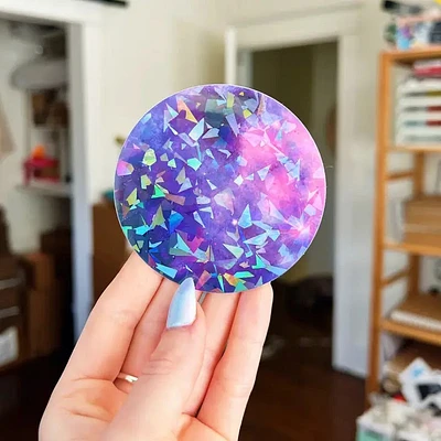 Holographic Cracked Ice Moon Sticker