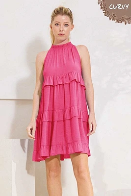 Solid Relaxed Babydoll Halter Dress