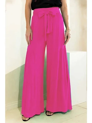 Smocked Tie Waist Tiered Wide Leg Pant