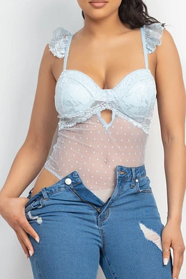 LACE RUFFLE STRAP BODYSUIT