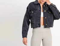 CHARCOAL RAW HEM DENIM JACKET