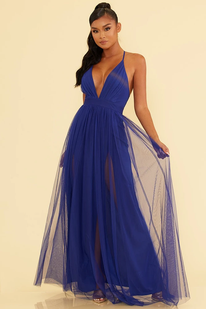 Solid Mesh Maxi Gown