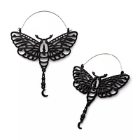 Black Plated Cut Out Luna Moth with Dangle Crescent Moon Plug Hangers