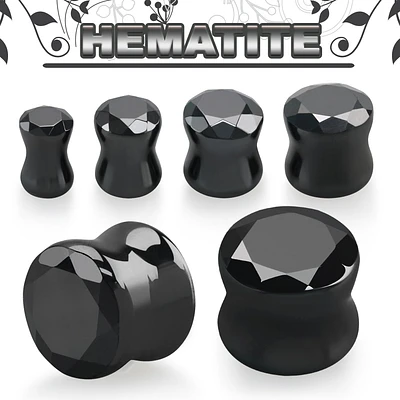 Faceted Hematite Double Flair 8G2G Stone Plug