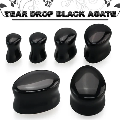 Teardrop Black Agate Double Flare 8g - 2g