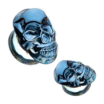 Tapón acampanado doble con calavera azul, 0 g - 7/8"