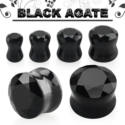 Faceted Black Agate 0g - 7/8"