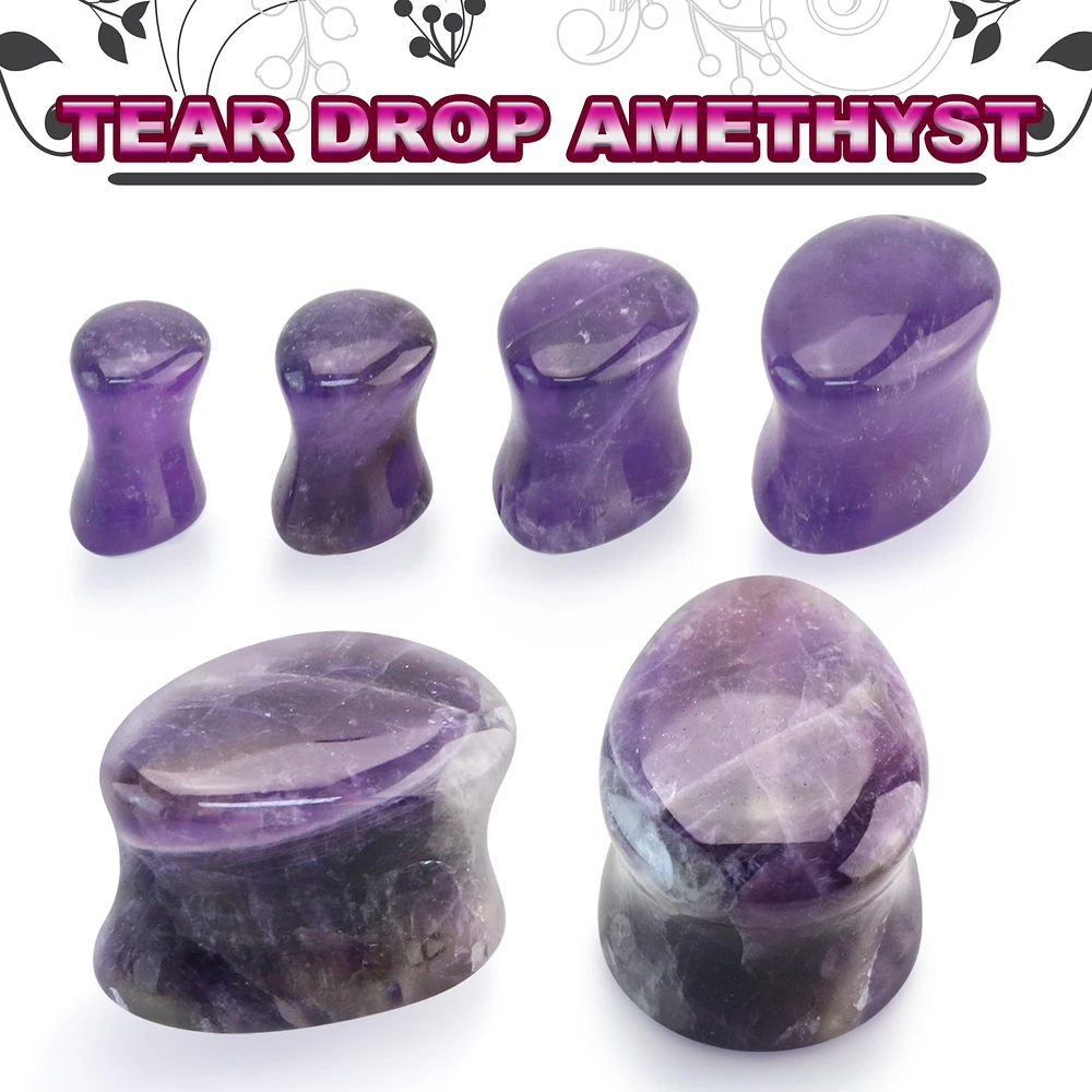 Teardrop Amethyst Double Flare 0g - 7/8"